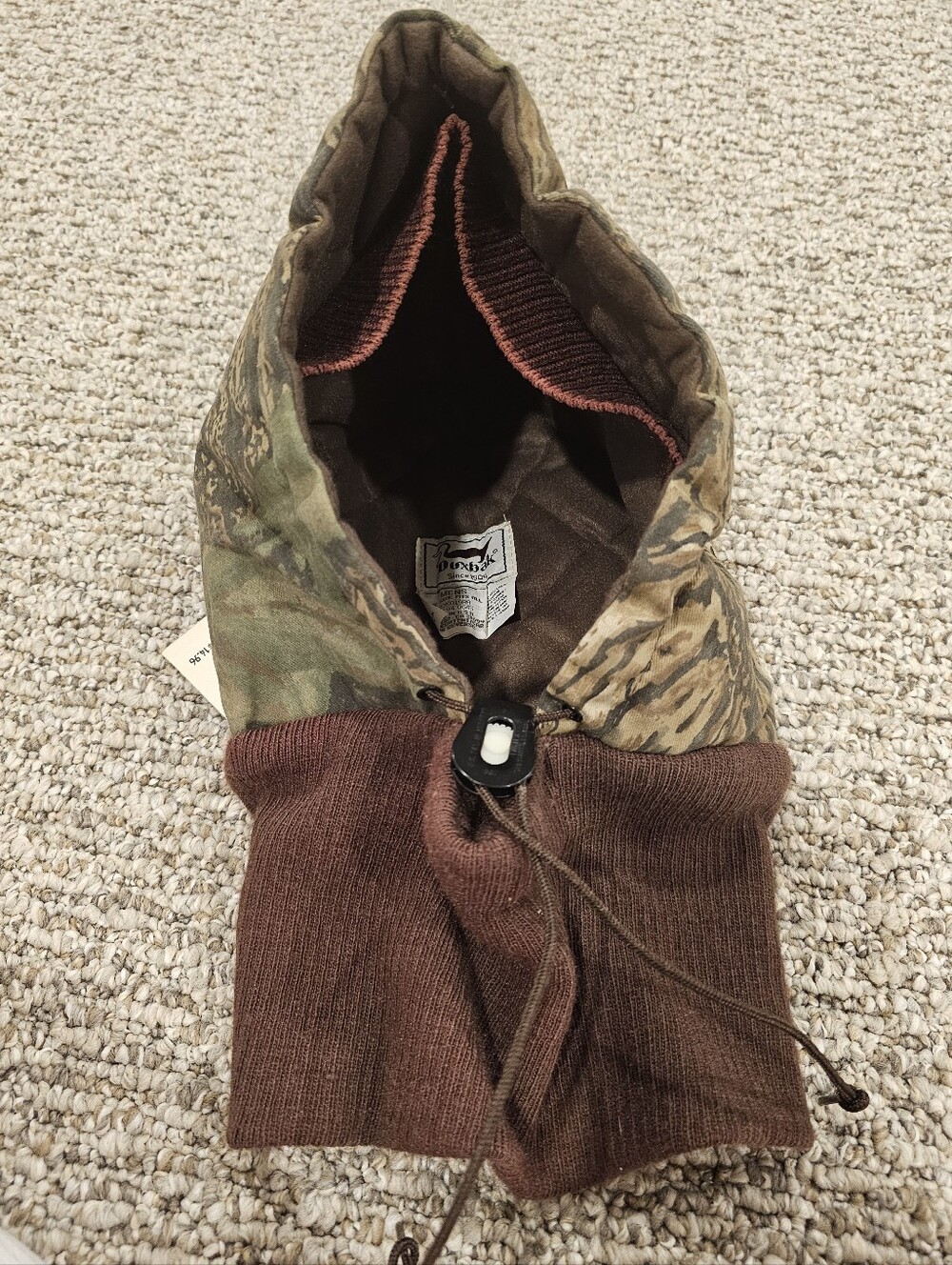 Duxbak Camo Hood with Brown Knit Neck Warmer One Size